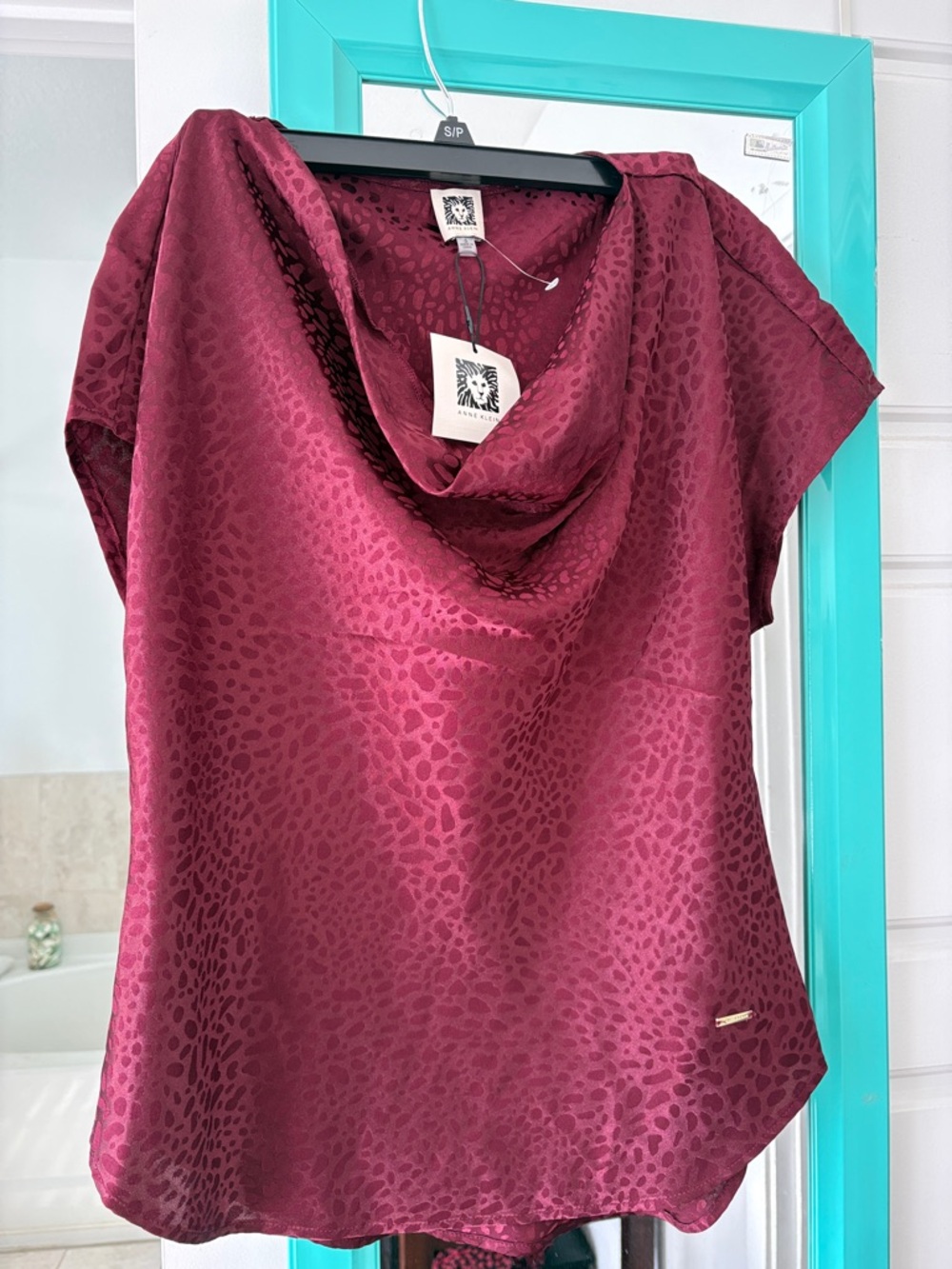 Anne Klein Wine Satin Cowl Neck Blouse
